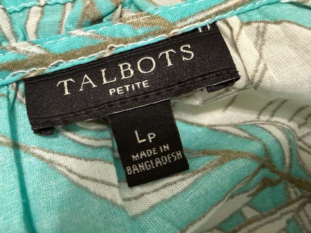 Talbots Sleeveless Blouse LP Tropical Palm Leaf Print Button Front Top